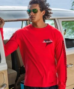 Spotted Eagle Ray - Candy Apple Red Dyed Long Sleeve Crewneck T-Shirt 3 Spotted Eagle Ray - Candy Apple Red Dyed Long Sleeve Crewneck T-Shirt -Freedom Style Shop fb6c9858 98e4 4630 9a33 2961de679918
