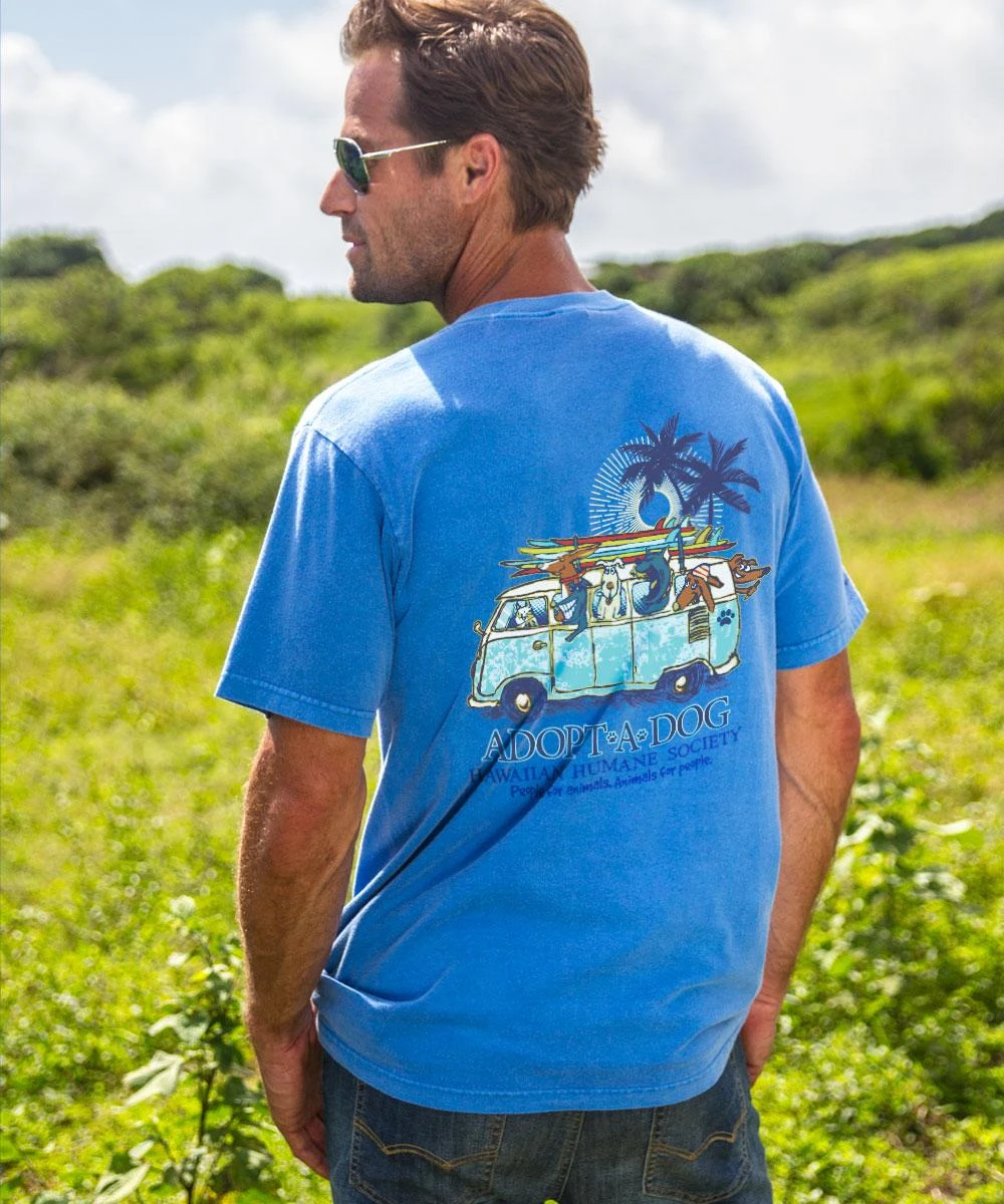 Volkswagen Hawaiian Humane Society Dog Day - Blue Hawaii Dyed Short Sleeve Crewneck T-Shirt 2 Volkswagen Hawaiian Humane Society Dog Day - Blue Hawaii Dyed Short Sleeve Crewneck T-Shirt - Image 2